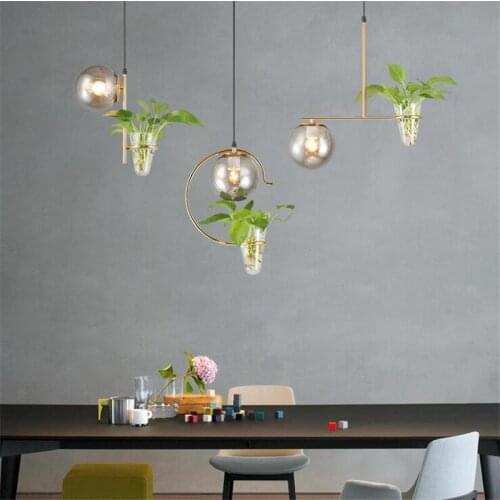 Modern Plants Glass Ball Led Suspension Gold/Black Dining Room Restuarant Bar Pendant Light Nordic Creative Loft Drop Lamp 2601