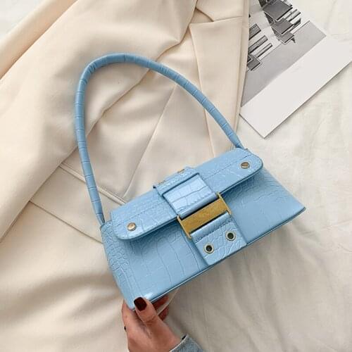 PU Leather Shoulder Bag New Style Female Clamshell Design Crocodile Pattern Solid Color Fashion Ladies Underarm Bag