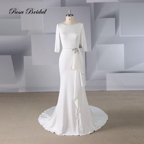 Rosabridal wedding dress 2019 new simple Modern satin backless O-neck bridal gown