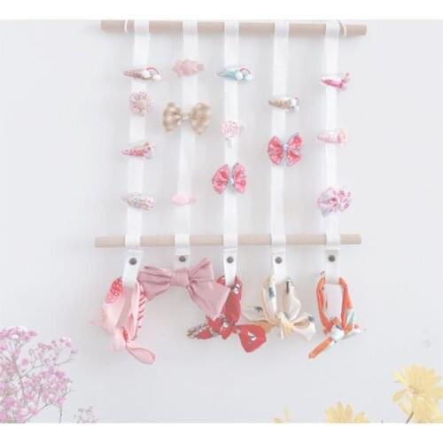 INS Nordic Woven Wooden Sticks Girls Hair Bows Storage Belt Kids Hairpin Hair Clips Holder Hair Accessories Headbands Organizer