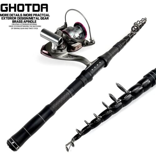 Carbon Rock Spinning Fishing Rod 1.8/2.1/2.4/2.7/3.0M Telescopic Fishing Pole And Reel Combo Set for Outdoor Sports Tackle