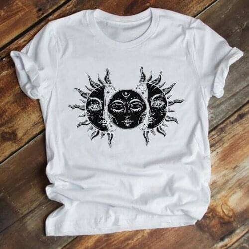 Women Clothing Vintage Moon Sun Cute Short Sleeve Casual 90s Summer Fashion Clothes Print Tshirt Female Tee Top Graphic T-shirt