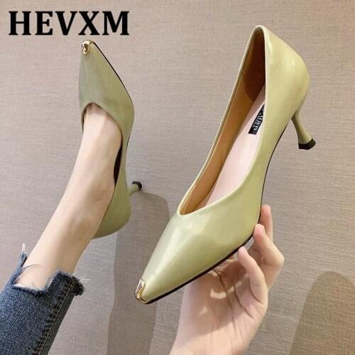 Womens High Heels Spring And Autumn Wild Point Work Shoes Black Shallow Mouth Single Thin Heels Summer Casual Green Shoes 7CM