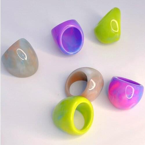 Korean Charm Candy Color Pad Dye Geometric Ring for Women Simple Fashion Vintage Harajuku Rings Y2K Jewelry 90s Aesthetic Gifts