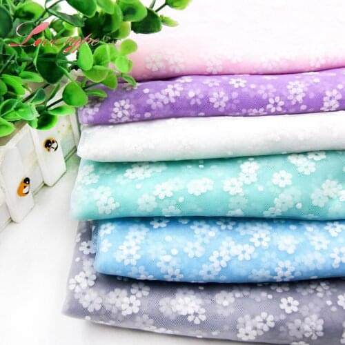 1pcs 1*1.5M Romantic Tulle Flocking Floret Net Yarn Fabric Organza Wedding Decoration Tulle DIY Craft Wedding Party Supplies