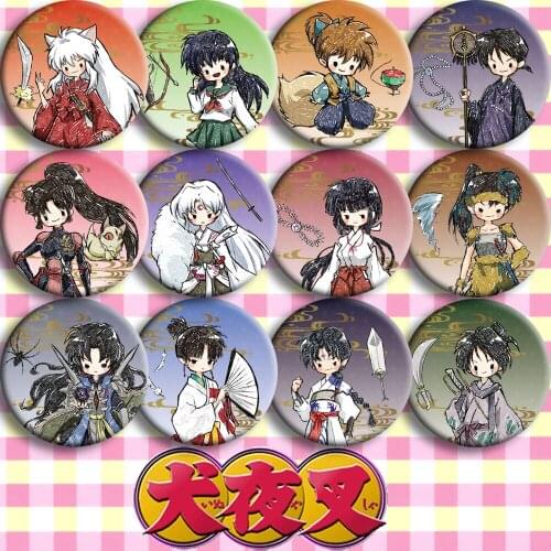 1pc 58mm animation Inuyasha Sesshoumaru Kikyō badges brooch rouns acrylic icons nice decoration on backpack