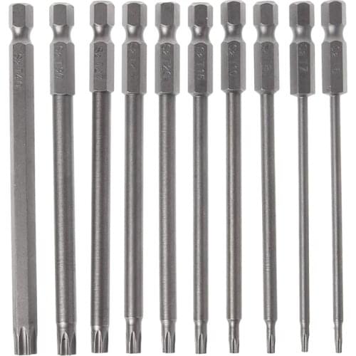 10Pcs/Set 100mm 1/4Inch Hex Shank Magnetic Head Torx Screwdriver Bits Set T5-T40