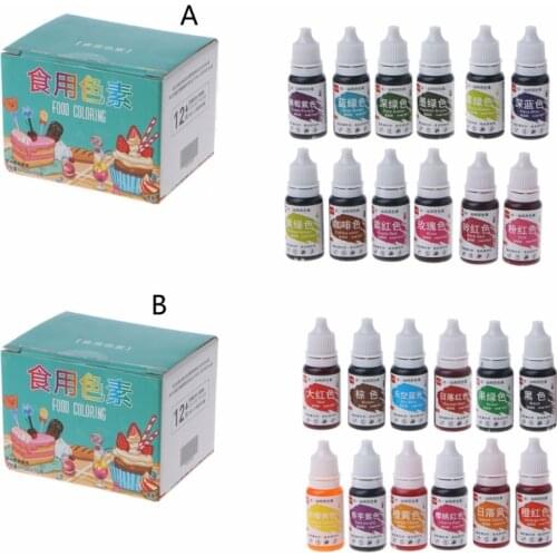 12 Color Natural Ink Food Coloring Cake Pastries Cookies Liquid Dye Pigment Baking Decor Fondant Cooking Icing DIY Craft