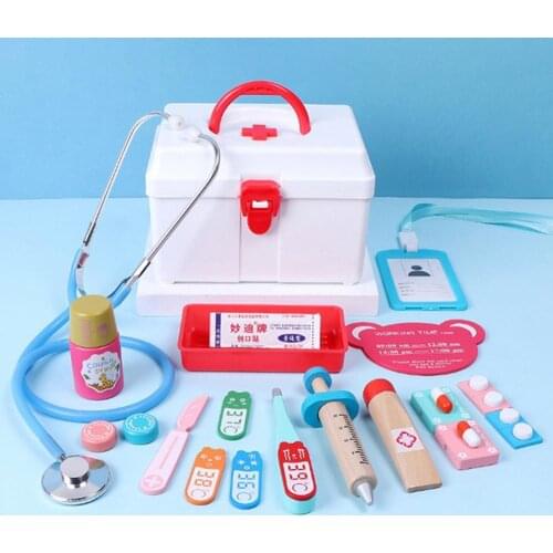 17Pcs/Set Wooden Pretend Play Doctor Educationa Toy Medical Kit Tools for Kids Interest Development