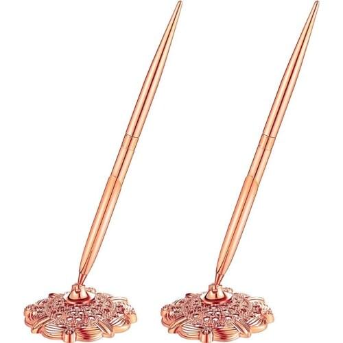 2 Pieces Hollow Round Pen Holder Signing Pen Set Ballpoint Pens For Wedding Bridal