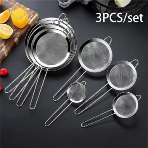 3X/set Stainless Steel Food Colander Kitchen Strainer Oil Strainer Flour Colander Sifter Mesh Filter Kitchen Baking Accessories