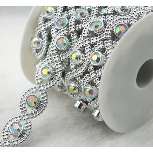 5y 20mm Silver leaf Shaped AB Rhinestone Chain Trims Sewing Crafts Costume Applique Wedding Decoration LZ142