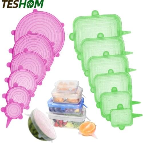 6 Pcs/Set Reusable Silicone Food Wrap Stretch Vacuum Seal Cover Saran Wrap Kitchen Organization Food Fresh Keeping Sealed lids