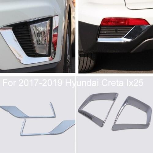 For 2017 2018 2019 Hyundai Creta Ix25 Accessories Front Rear Fog Lights Cover Frame Trim ABS Chrome Exterior Decoration