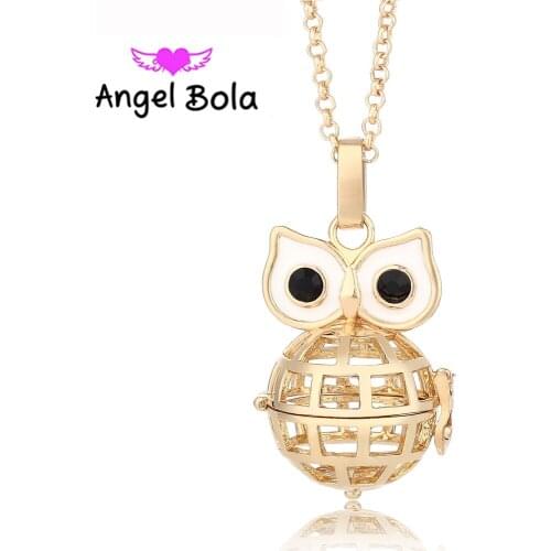 Angel Bola 10PCS/Wholesale Hot Selling 22.5mm Owl Shape Cage Necklaces Pendants Sound Angel Music Ball DIY Jewelry L025