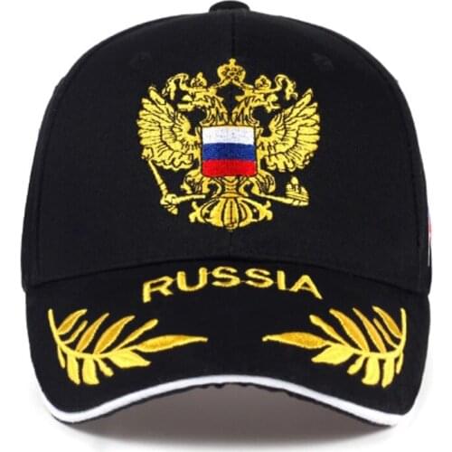 Russia Flag Cap Men Hat 100% Cotton Embroidery Black Baseball Cap Curved Brim Adjustable Snapback for Women