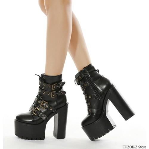 Sexy Rivet Black Ankle Boots Women Platform Soft Leather Autumn Winter Ladies Boots With Zipper Ultra High Heels Shoes
