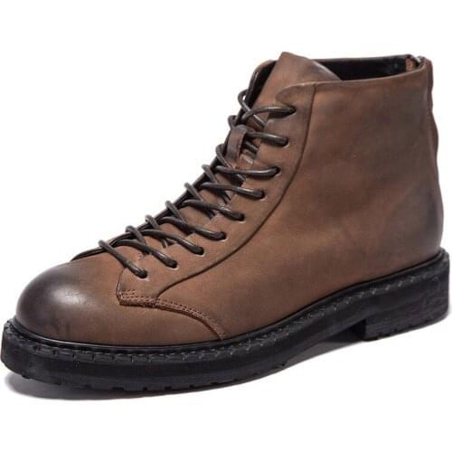 Hand Made Mens Boots England Style Retro Zipper Genuine Leather High Top Shoes Men Round Toe Quality Platform Ankle Boots