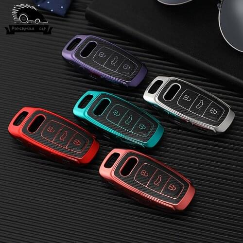 For Audi Key Cover A6L 2020 Key Case For Audi A6L A7 A8 Q8 C8 D5 E-tron 2018 2019 Carbon fiber TPU Car key cover Protection