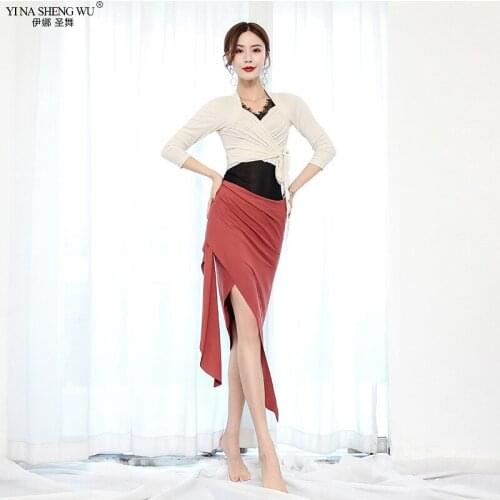 Adult Sexy Mesh Belly Dance Tops Skirt Costumes for Women Bellydance Indian Dancing Clothes Dancer Wear Split Practice Clothes