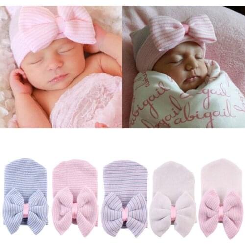 Emmababy 2018 New Cute Newborn Baby Girls Infant Toddler Comfort Bowknot Hospital Cap Beanie Hat Knitted Caps