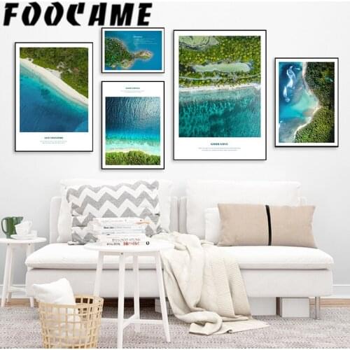 FOOCAME Blue Sea Beach Forest Seascape Nordic Poster Wall Art Print Canvas Landscape Painting Decoration Pictures Living Room