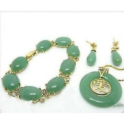 Hot sell new - Fantaisie green set Pendentif de jade Bracelet Q276 AAA style 100% Natural jade Noble Fine jewe