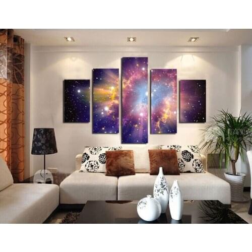 JIE DO ART 5 Space Colorful Purple Galaxy Murals Modern Home Decoration Wall Canvas Art HD Printing Pictures
