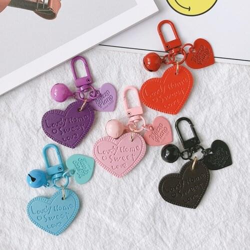 Engraved Heart Pendant Alloy Bell Keychain Creative Leather Backpack Bag Charm Accessories Birthday Anniversary Gifts for Friend