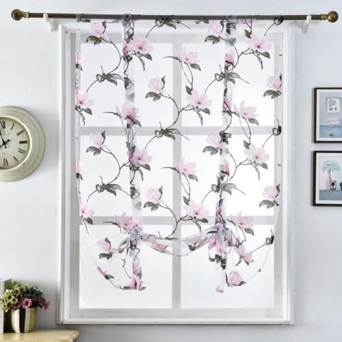 Flowers Window Valance Polyester Short Curtain Tulle Sheer Bedroom Window Drape Home Decor