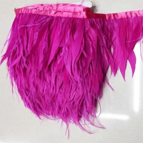 1Yards Mei red Natural Turkey and Ostrich Feather Ribbon 10-15cm/4-6 inch For weddings Dress/Craft Supplies Decoration