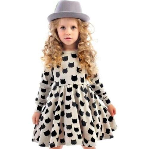 INS Hot Baby Girl Autumn Dress Children Black Cat Long Sleeve Clothes Kid Casual Cotton Dot Clothing Princess Girls Dresses 2-6T