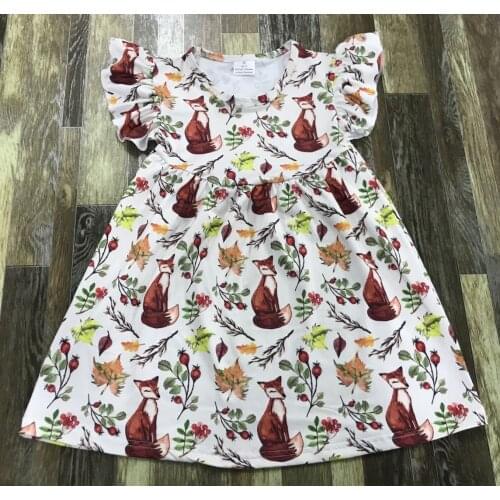 Lovely Kids clothing Little Baby girl Summer forest berry cute fox full fairy tale pearl dress