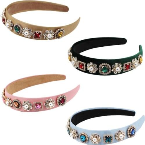 Fashion Women Head Hoop Color Rhinestone Artificial Pearl Baroque Headband
