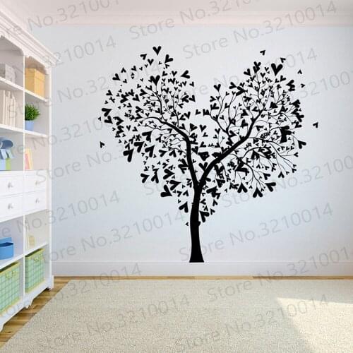 Tree Wall Decal Sticker Bedroom tree of life roots birds flying away home Many hearts on the tree PW707