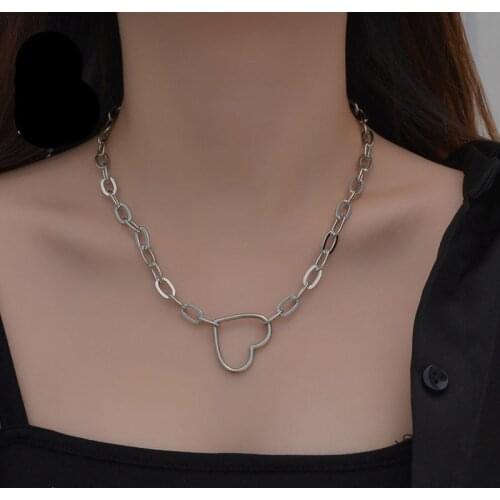 New Simple Heart Pendant Necklace For Women Stainless Steel Link Chain Necklaces Minimalist Choker Drop Shipping