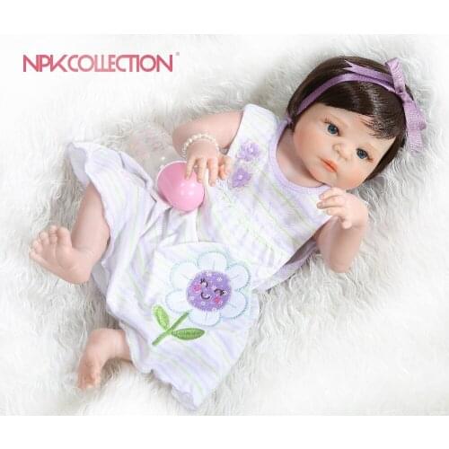 NPKCOLLECTION 56CM bebe doll reborn baby doll cute girl victoria full body silicone Bath toy soft real touch Birthday Gift