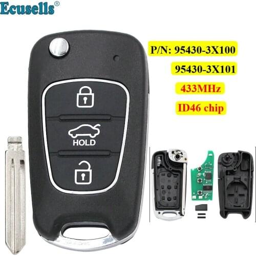 Upgraded 3 buttons Flip Remote Key Fob 433MHz ID46 chip for Hyundai Elantra 2011-2013 95430-3X100 95430-3X101 OKA-186T CE0678