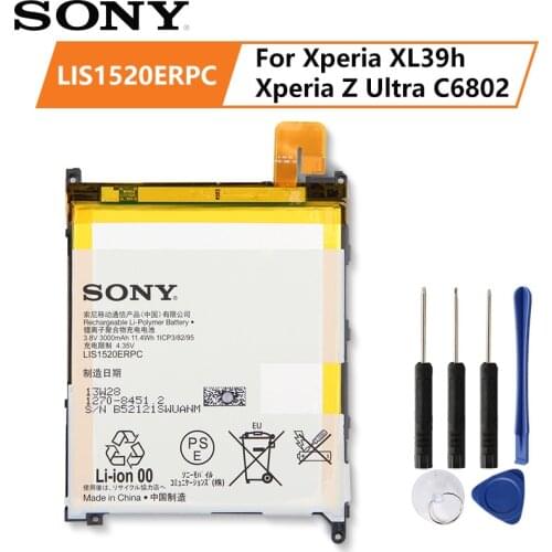 Original SONY Battery For SONY XL39h Xperia Z Ultra C6802 Togari L4 ZU C6833 LIS1520ERPC 3000mAh Authentic Phone Replace Battery