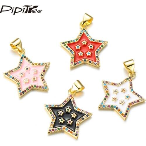 Pipitree Micro Paved Cubic Zirconia Big Star Charms for Jewelry Making Necklace Pendant Star Enamel Charms with 5 Little Star