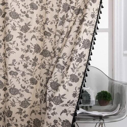 Geometric Semi-Blackout Curtains for Living Room Bedroom Bohemian Style Cotton Linen Darkening Tassels Window Drapes