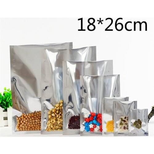 18*26cm Open Top Translucent Aluminum Foil Pack Bag For Party Dried Food Silver / Clear Heat Sealable Vacuum Pouches Plastic Bag