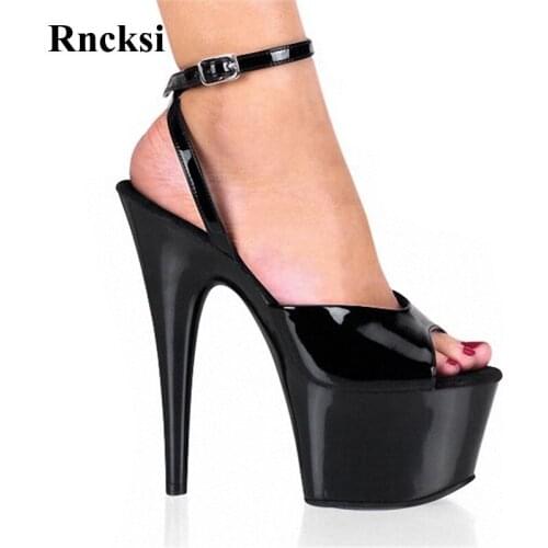 Rncksi New Sexy Straps Black Spring Wedding Party Dress Sandals 17cm High Heels Clear Platform Night Club Pole Dance Sandals