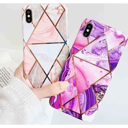 Luxury Plating Marble Phone Case For iPhone X XR XS Max Glossy Geometric Cover For iPhone 7 8 6 6S Plus Soft TPU Back Cover
