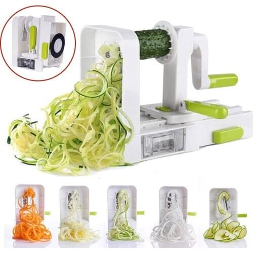 Hand Crank Rotary Graters with 5Pcs Blade Onion Potato Slicer Masher Spiral Cutter Noodles ChopperKitchen Tools Accessories