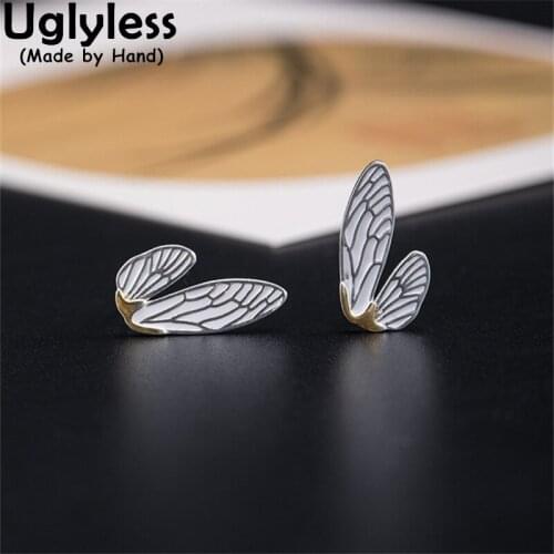 Uglyless MINI Butterfly Wings Studs Earrings for Women Lovely Insects Brincos Solid 925 Silver Ethnic Earrings Butterfly Jewelry