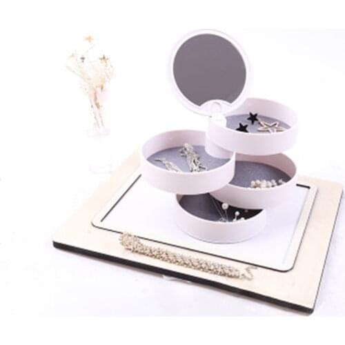 Jewelry Box with Mirror Universal Earrings Ring Container Multi-Layer Rotation Storage for Bracelet Case Home Tabletop Organizer