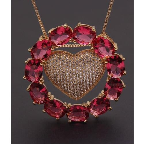 MHS.SUN Charm zircon heart pendant necklace jewelry red crystal chain necklace for women valentines day gift 1pc newest