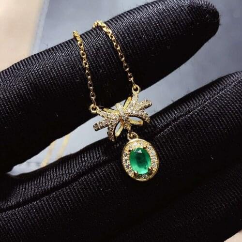 Natural And Real Emerald Pendant Solid S925 Sterling Silver Emerald necklace For Women Colour Gem Stone