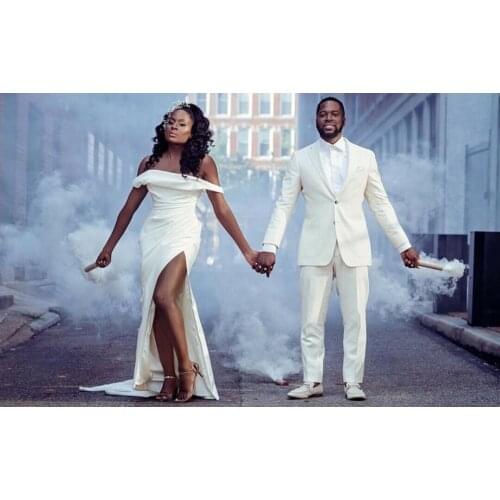 Vintage Long Boat Neck Satin Mermaid Wedding Dresses Custom Sweep Train Corset Back Slit Brautkleid Robes de Soirée for Women